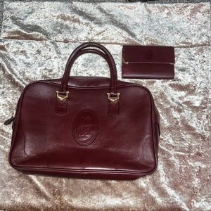 STUNNING CARTIER BERDAUX LEATHER SATCHEL PURSE AND WALLET SET